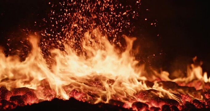 Fire burning at night time.