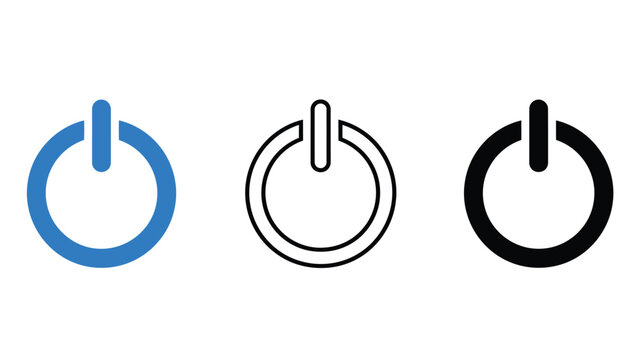 Power button icons in blue, black, and white colors for digital design