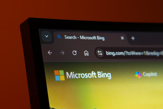 Dhaka, Bangladesh- 02 June 2025: Close-up of a computer screen displaying the Microsoft Bing web interface in dark mode