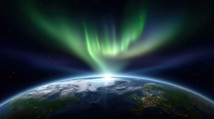 Obraz premium Breathtaking Aurora Borealis Over Earth’s Horizon Illuminates Night Sky in Stunning Display of Colorful Light and Natural Beauty from Space
