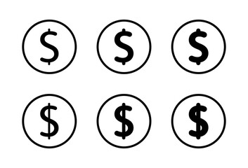 Obraz premium Us dollar currency icon set in light to bold design. Usd money symbol in circular outline. American financial sign
