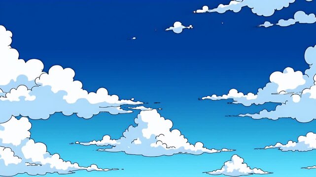 Cartoon-style white and blue clouds in a vibrant sky