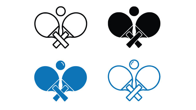 Ping pong icon set with four different colored table tennis illustrations