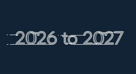 Modern linear graphic illustrating the time period from 2026 to 2027 with sleek design aesthetic
