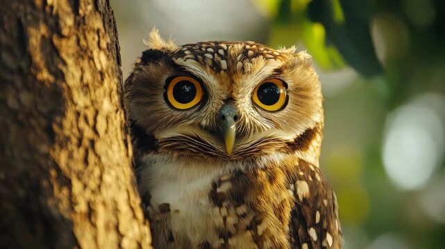 Wild owl observing silently in nature
