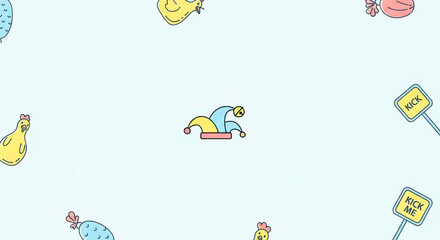 Cartoon chicken with kick me sign for presentation with clean style yellow chicken