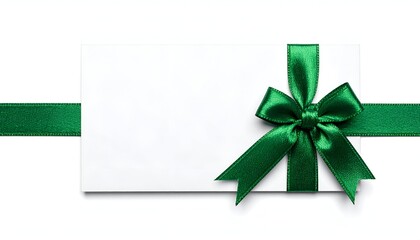 Elegant blank gift card adorned with a lush green bow and ribbon, ready for personalization