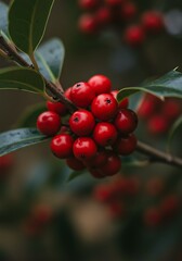Obraz premium Crimson Cluster, Winter's Embrace