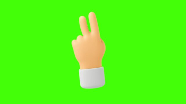 3D Animated Hand Gesture V Sign Peace Victory Symbol Isolated Green Screen Motion Graphic. Cartoon Character's Hand Waving Goodbye Peace Out Chromakey Stock Video Footage 4k animation