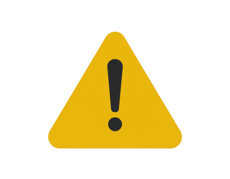 Yellow triangle warning sign with exclamation mark isolated on a transparent background