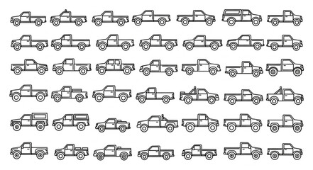 Obraz premium Collection of Hand Drawn Pickup Truck Illustrations.