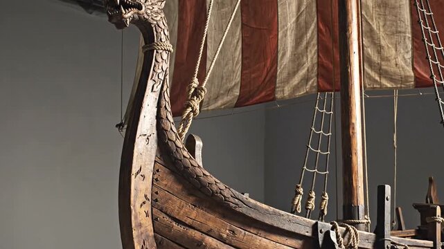 Viking ship wooden bow detail.