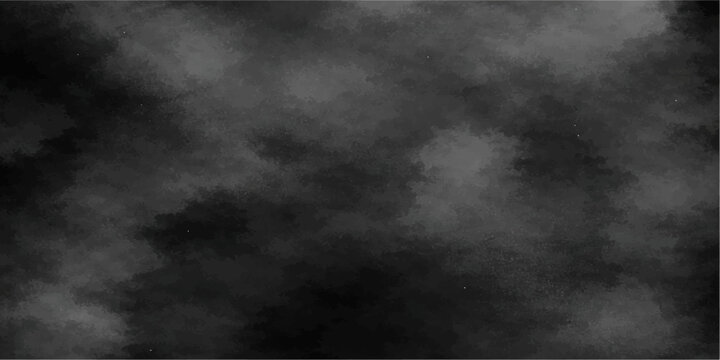 A dark grunge backdrop featuring swirling black and white smoke textures that blend into a misty storm cloud sky with dramatic motion and fog