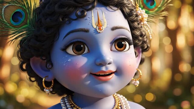Adorable little krishna smiling cartoon style 3D rendering