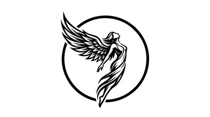 Fototapeta premium Elegant Angelic Figure Soaring Within a Circular Frame.