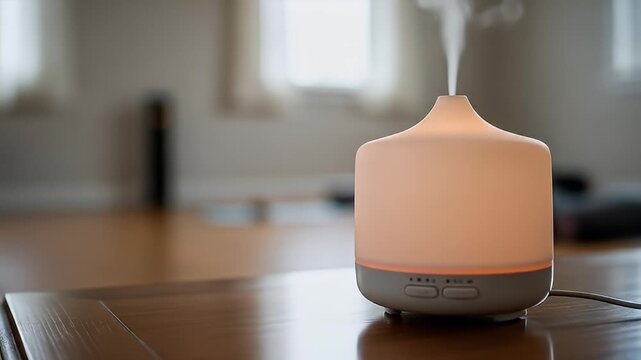Aromatherapy Diffuser on Wooden Table - Relaxation and Wellness.