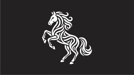 Elegant white horse rearing up on hind legs against black background.