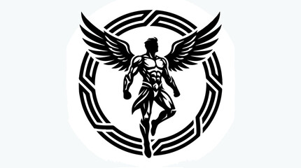 Obraz premium Powerful winged figure soaring within a circular emblem design.