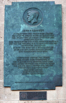 BERLIN GERMANY 07 23 17: Memorial plaque on Rathaus Schoneberg is the city hall of Tempelhof-Schoneberg were the location where U.S. President John F. Kennedy, proclaiming "Ich bin ein Berliner".