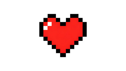 Obraz premium Red pixel heart symbol on transparent background with black outline and white highlight