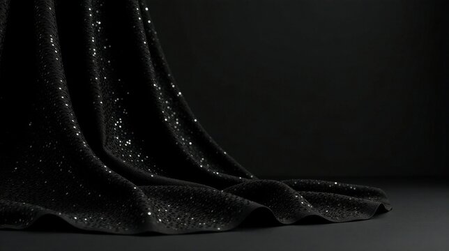 Dark Sparkle Drapery Elegant Black Fabric with Subtle Shimmer, Perfect for Luxurious Backgrounds or Fashion Displays