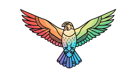 Obraz premium Vibrant artistic rainbow falcon illustration with outstretched wings soaring majestically,