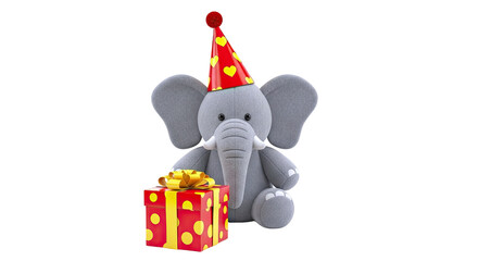 Plush Elephant with Birthday Hat and Gift