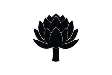 Black silhouette of artichoke flower on white background, vegetable icon