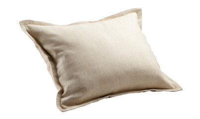 Obraz premium Light Beige Square Throw Pillow with Textured Fabric and Flanged Edges cushion, Isolated, Png Transparent Background