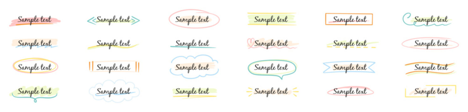 Frame text box hand drawn set. Frame line ribbon banner underline handwriting doodle marker pen title. Cute simple vintage circle, box, oval text simple marker banner. Vector illustration