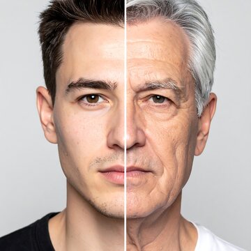Composite photo showing the aging process of a male's face