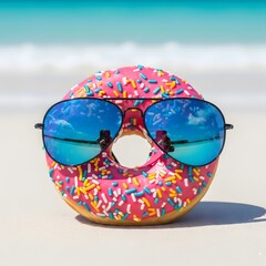 선글라스를 쓴 해변 도넛