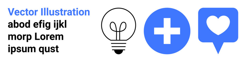 Obraz premium Health care, creative ideas, social media, innovation, online connection, healing concepts. Minimalist light bulb, blue medical cross heart icon in speech bubble. Health care and creative ideas