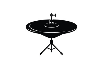 Black hi hat cymbal on stand for drumming and music performance isolated on white background