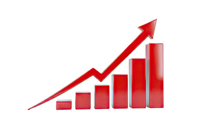 Red 3D Bar Chart with Upward Arrow