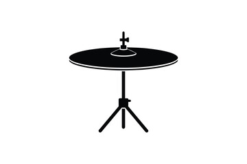 Single crash cymbal on metal tripod stand silhouette for musical performance and percussion equipment graphics