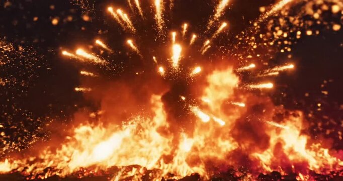 Fireworks exploding in the night.