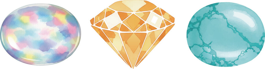 10月から12月までの誕生石の水彩風イラスト