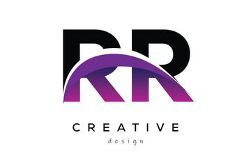 RR Creative Abstract logo design featuring intertwined letters in gradient purple