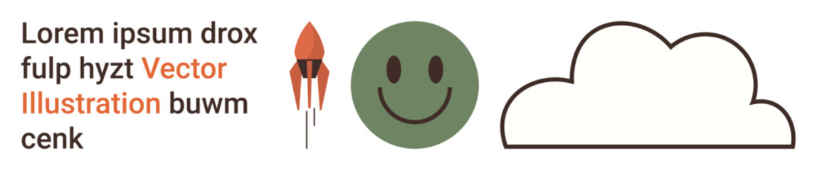 Obraz premium Innovation, technology, positivity, nature, simplicity, playfulness. A rocket, green happy face and cloud. Innovation and technology concepts for creative and playful design