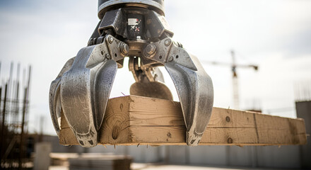 Claw Grabbing Pallets on Construction Site