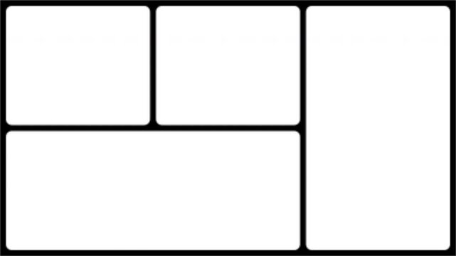 4 Split Screen Frame Matte with Two Top Panels Large Bottom Section and Right Column Transparent Alpha Channel 4K