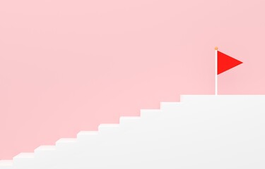3D素材_シンプルな階段とフラッグ_ピンク