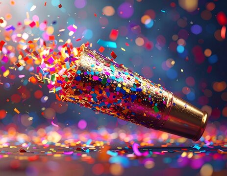 Confetti Explosion from a Party Popper on a Celebratory Background.