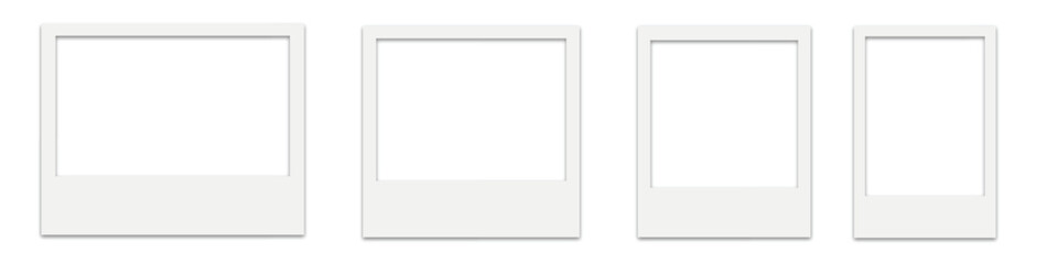 Obraz premium Realistic Polaroid photo frame mockup collection. Isolated retro photography frame on transparent background. Empty snapshot with white paper border. Vintage vector illustration design.