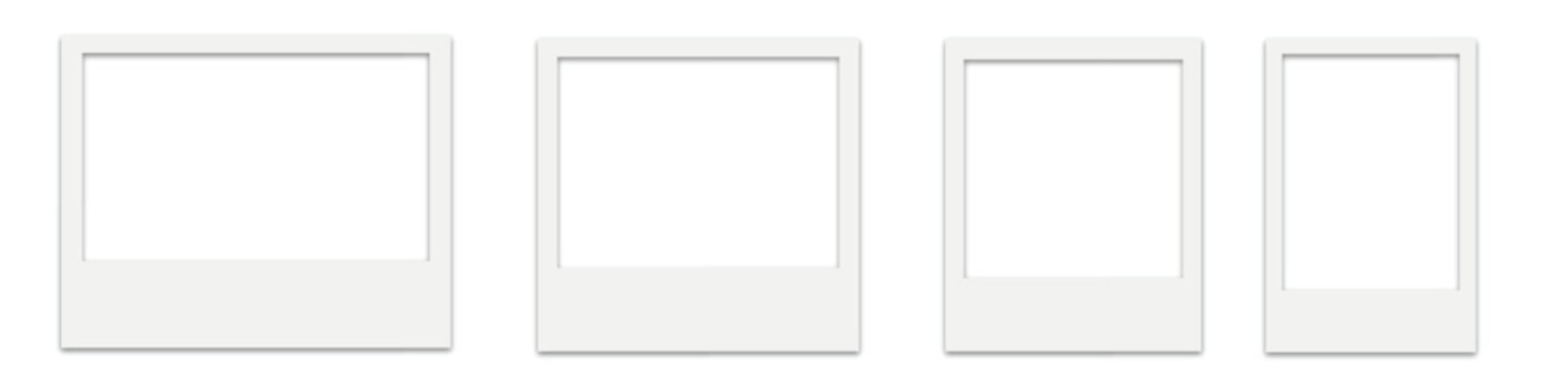 Realistic Polaroid photo frame mockup collection. Isolated retro photography frame on transparent background. Empty snapshot with white paper border. Vintage vector illustration design.