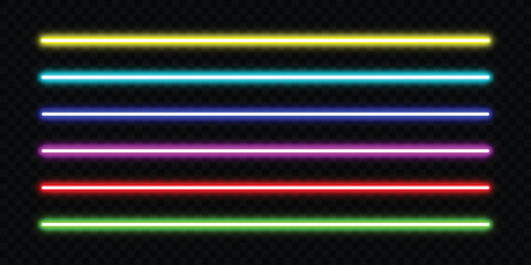 Horizontal rainbow neon tube lights, A vibrant vector illustration featuring colorful glowing lines, perfect for modern designs, music visuals, and futuristic themes. © AI Images Studio