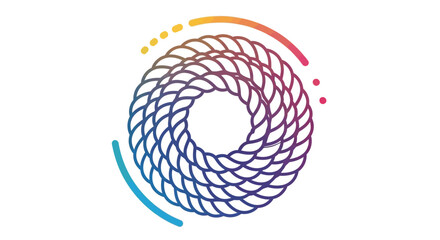 Vibrant Gradient Coiled Rope Knot Icon with Dynamic Colorful Arcs and Dotted Accents on a Clean