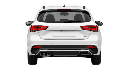 Rear view of a white suv car with red taillights isolated on transparent background