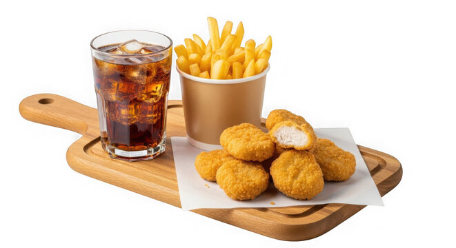 Delicious fast food combo with soda fries and chicken nuggets isolated on transparent background